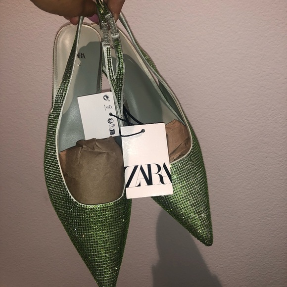 Apple green sparkly rhinestone Zara kitten heels - Picture 10 of 11